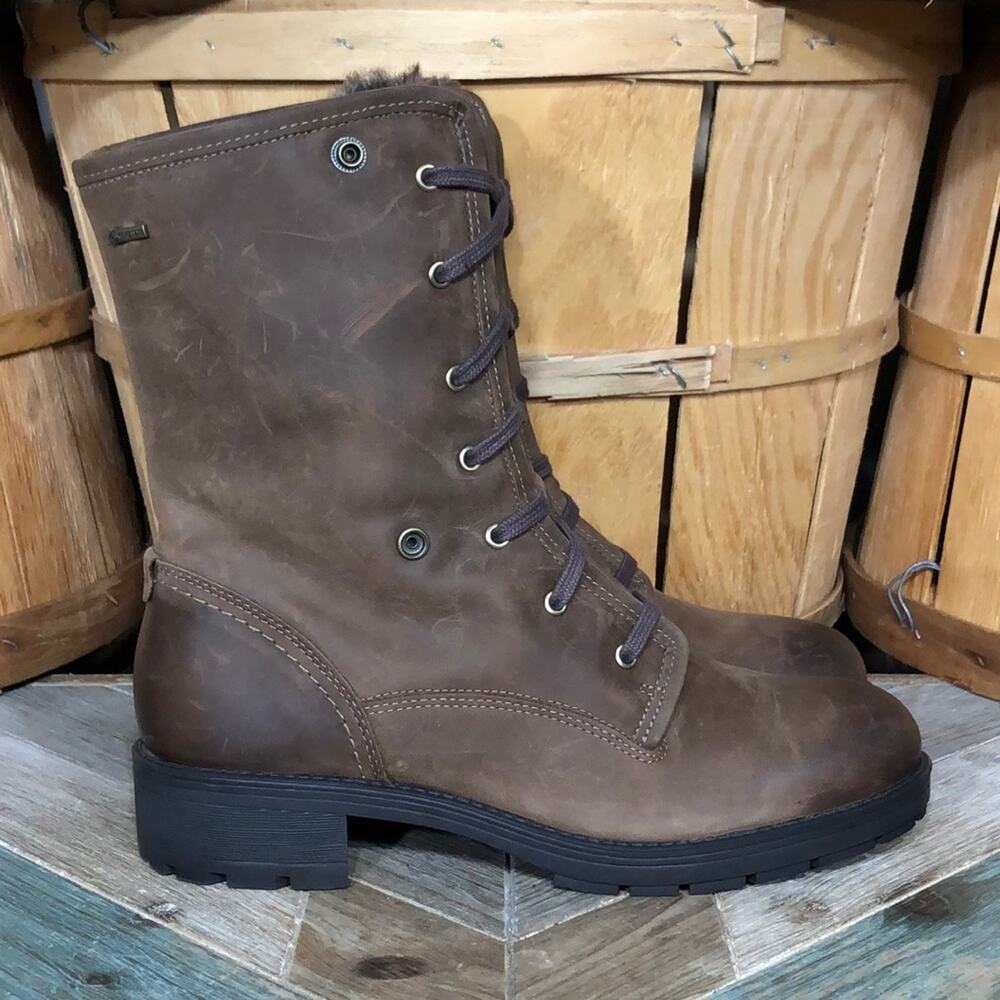 Clarks Reunite Up Goretex Leather Waterproof Faux Fur Roll-Down Boot Womens 10